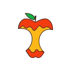Apple stump flat illustration. apple bite vector illustration.