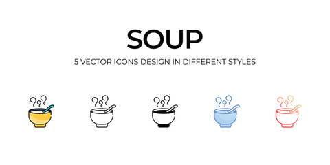 Soup Icon Design in Five style with Editable Stroke. Line, Solid, Flat Line, Duo Tone Color, and Color Gradient Line. Suitable for Web Page, Mobile App, UI, UX and GUI design.