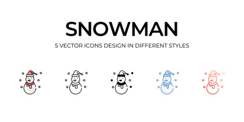 Snowman Icon Design in Five style with Editable Stroke. Line, Solid, Flat Line, Duo Tone Color, and Color Gradient Line. Suitable for Web Page, Mobile App, UI, UX and GUI design.