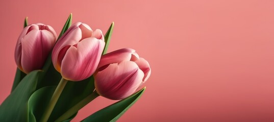 Naklejka premium Valentine's day/ Mother's Day/ Women's Day card with a Spring tulip flowers. Generative AI
