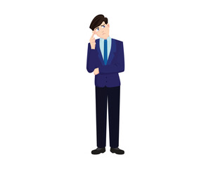 Business Man with Thinking or Wondering Gesture visualized with Simple Illustration