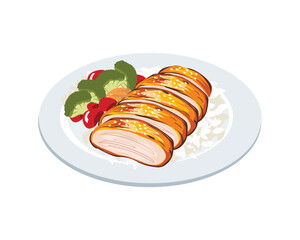 Detailed and Realistic a Plate of Chicken Teriyaki Illustration