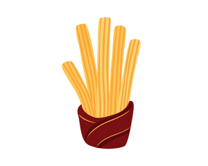 Illustration of Tasty Churros in Paper Holder Resembling High Five Hand Gesture