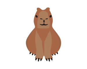 Capybara Sits Upright Front View visualized with Simple Illustration