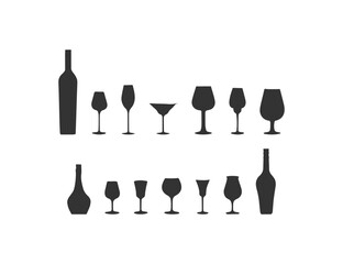 Silhouette of glasses and bottles icon set. Vector illustration design.