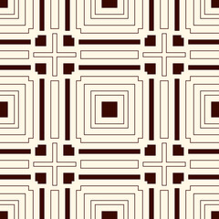 Outline seamless pattern with simple geometric ornament. Repeated square abstract background.