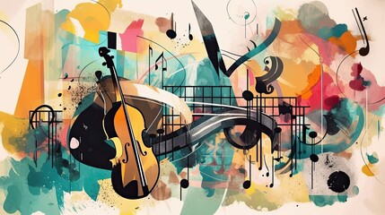 Elegant Concept of Artistic Music Culture: Abstract Form, Decorative Design and Colourful Illustration Background: Generative AI