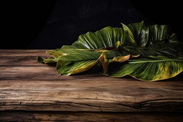 Eco-Friendly Tropical Wood Table: Crafted from Nature's Finest with Leaves and Flowers, Generative AI