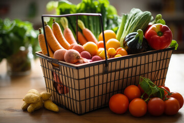 Basket of fresh vegetables in modern kitchen, Generative AI