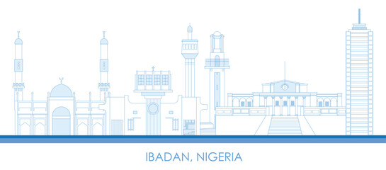 Outline Skyline panorama of city of Ibadan, Nigeria- vector illustration