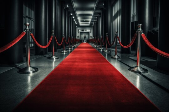 Luxury red carpet with selective focus. AI generated, human enhanced