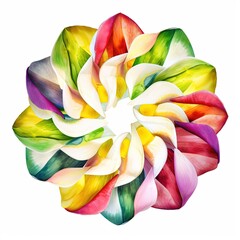 Fototapeta na wymiar Watercolor kaleidoscope of leaf pattern. Generative AI