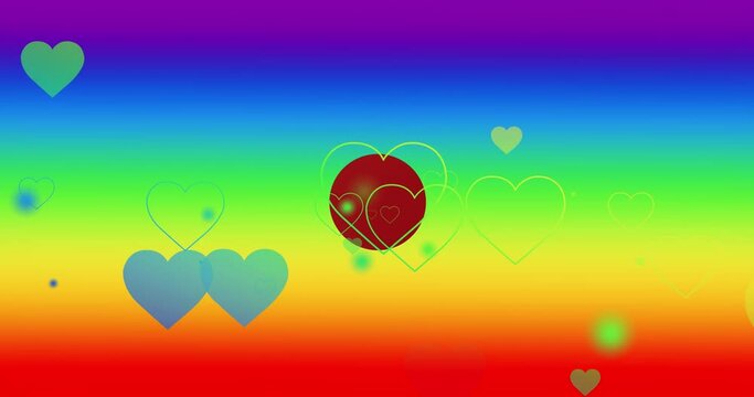 Animation of hearts over rainbow background