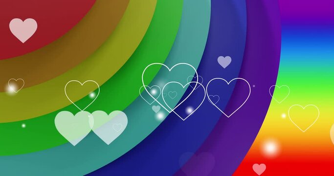 Animation of hearts over rainbow background