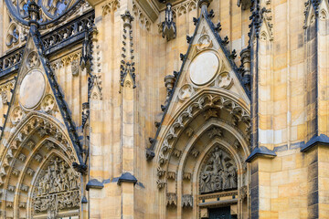 Details of the exterior of the Gothic Catholic Cathedral of St. Vitus, Wenceslas and Vojtech in Prague Castle
