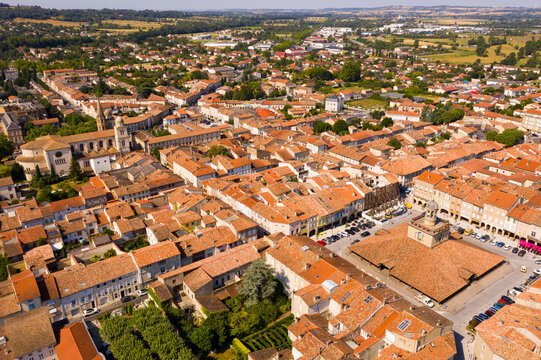 Aerial view of Revel commune in Haute-Garonne department, southwestern France