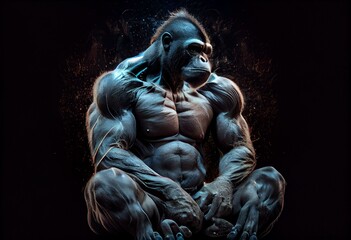 a muscular gorilla meditating, generative ia. Generative AI