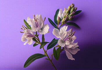Fototapeta na wymiar Composition with white alstroemeria flowers on lilac background. Generative AI