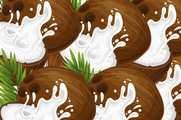 Coconut with milk and leaves isolated on a transparent background