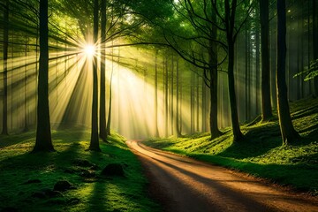 sun rays through the forest