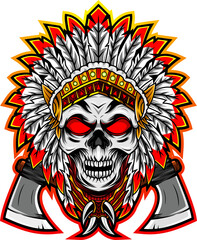 Tribal chief skull head esport mascot logo