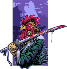 Samurai rooster mascot logo design