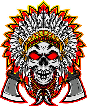 Tribal chief skull head esport mascot logo
