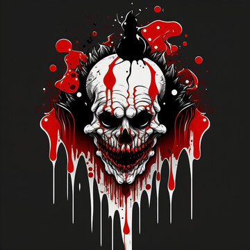 recommend clip art: Portrait of a Scary Clown Face, blood vector art, creepy clown, Halloween illustration, generative ai