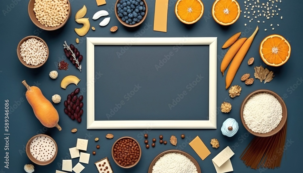 Poster white background grain flat lay food frame with copy space generative ai