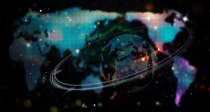 宇宙に浮かぶデジタル世界　ドットのワールドマップ