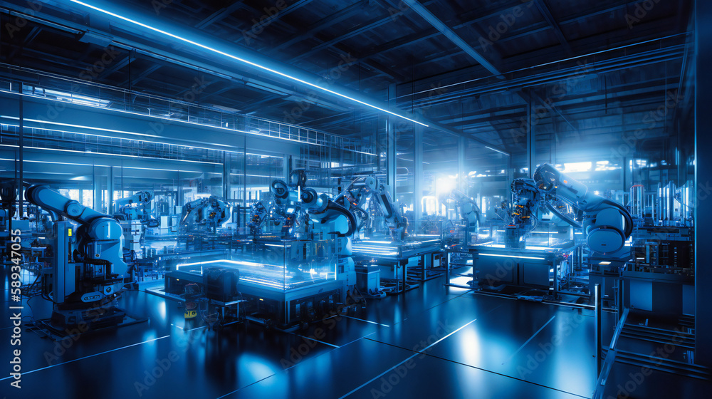 Poster the harmonious integration of technology in modern factories is showcased.
