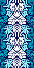 Blue white abstract background with tropical palm leaves in Matisse style. Vector seamless pattern with Scandinavian cut out elements.