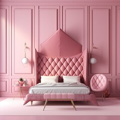 Luxurious Bedchamber Design with an Elegant Pink Background: Home Decor for an Upscale Lifestyle: Generative AI