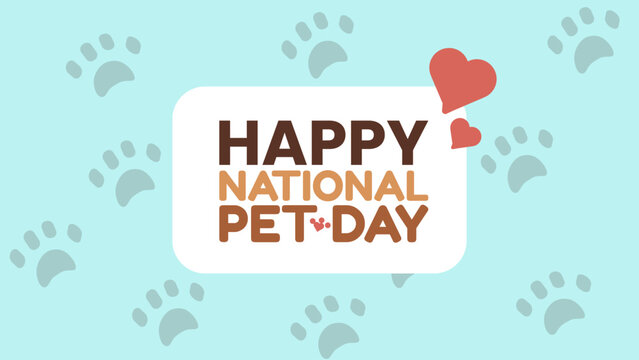 National Pet Day with Paw Pattern Background, Blue and Brown