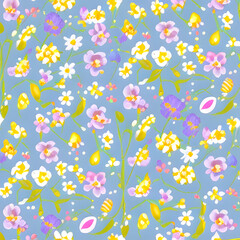 seamless pattern with wild flowers created using generative ai