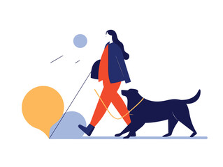 Girl, and Dog: Energy-Filled Illustration in Dark Blue and Gray