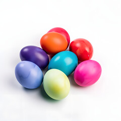 Colorful dyed or painted easter eggs on white background