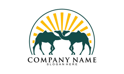 Twin camel with sun vector logo