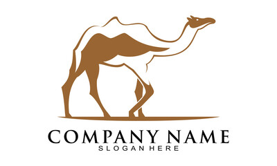 Simple camel with desert silhouette vector logo