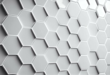 Polished, White Mosaic Tiles arranged in the shape of a wall. Semigloss, 3D, Bricks stacked to create a Hexagonal block background. 3D Render. Generative AI