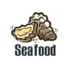 Oysters seafood icon. Fresh fish market, seafood shop or restaurant or bar sea food menu vector symbol or emblem. Fishing company icon or sign with oysters meat, mollusk shells