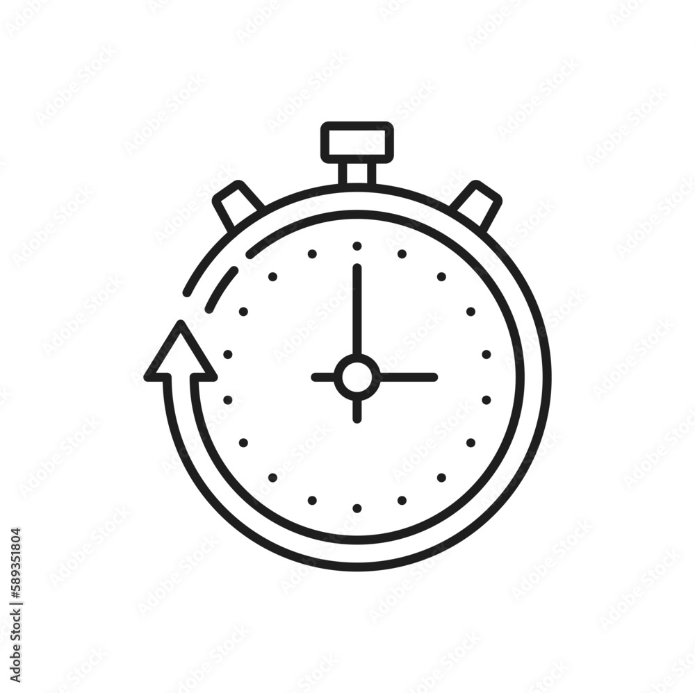 Fototapete Stopwatch dial interface, timer clock, simple time related vector outline icon. Speed, alarm restore, time-management, time measurement instrument.