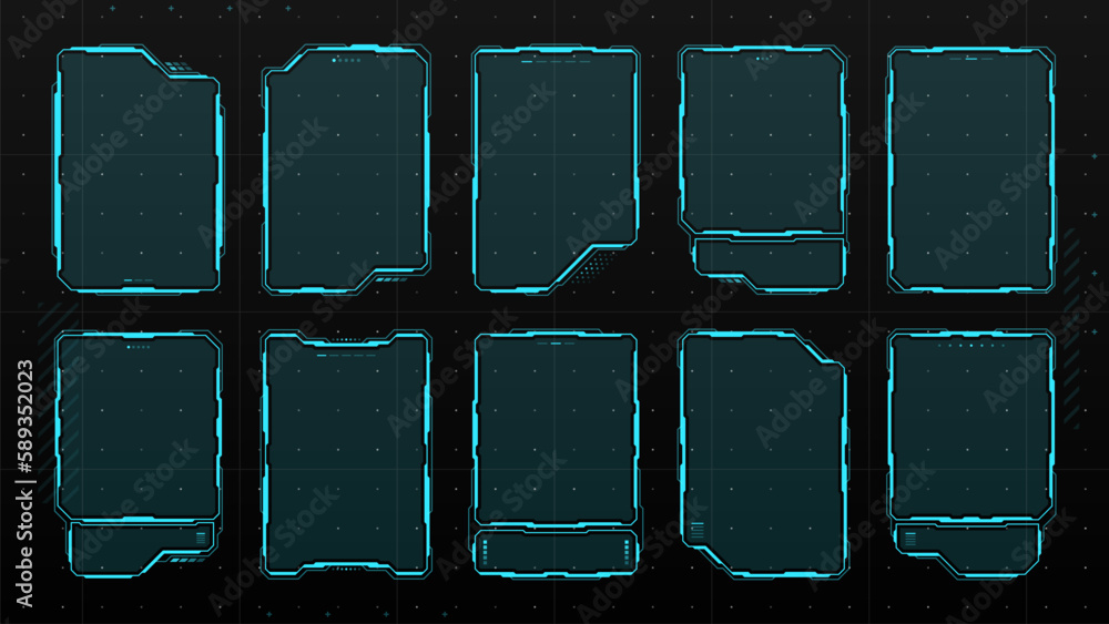 Leinwandbilder HUD display screen frames, info boxes and UI interface of future technology, vector digital panel borders. HUD tech hologram or dashboard screen frames and virtual info boxes or game text windows