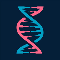 DNA molecule icon, twisted chromosomes, molecular spiral of pink and blue color. Vector microbiology and biochemistry wireframe, symbol of evolution