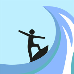 Cartoon wave surfing. Summer vacation. Design element, clipart. Happy lifestyle. Vector illustration.