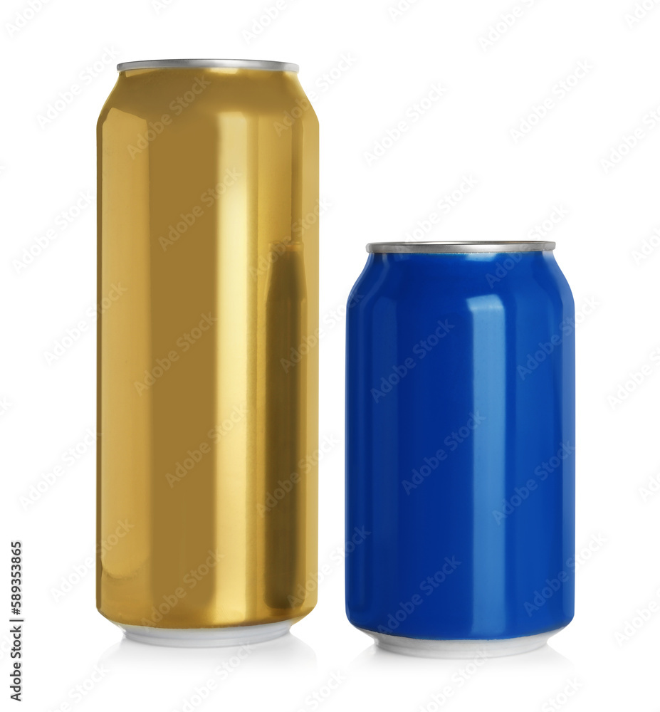 Sticker Aluminum cans with drinks on white background