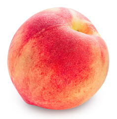 Yellow and Pink Peach fruit with leaf isolated on white background, Fresh White Peach on White Background With clipping path.