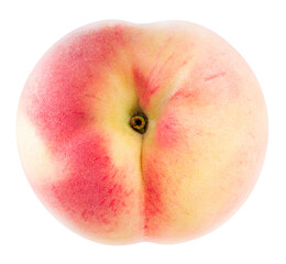 Yellow and Pink Peach fruit with leaf isolated on white background, Fresh White Peach on White Background With clipping path.