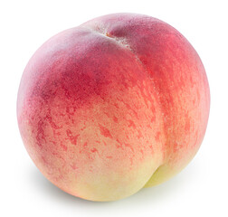 Yellow and Pink Peach fruit with leaf isolated on white background, Fresh White Peach on White Background With clipping path.