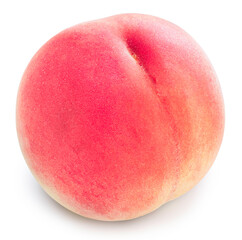 Yellow and Pink Peach fruit with leaf isolated on white background, Fresh White Peach on White Background With clipping path.